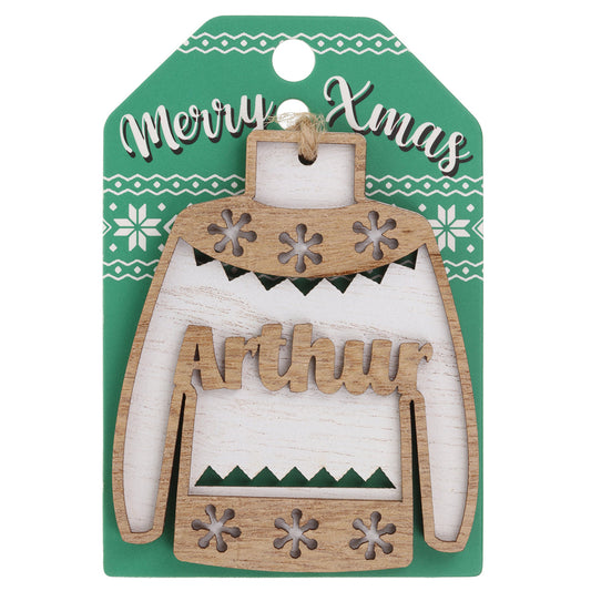 JU035 - Wooden Christmas Jumper Decoration-Arthur