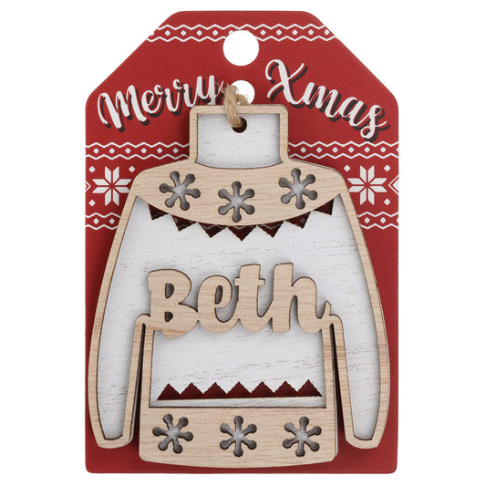 JU040 - Wooden Christmas Jumper Decoration-Beth