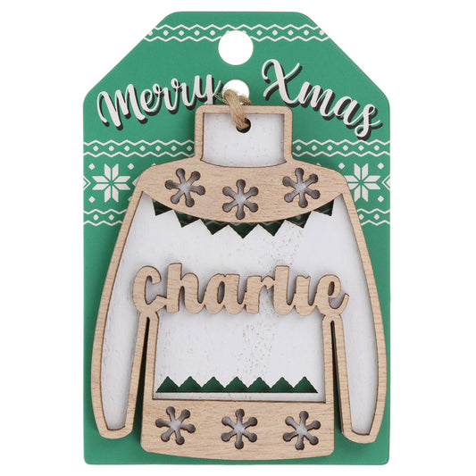 JU043 - Wooden Christmas Jumper Decoration-Charlie