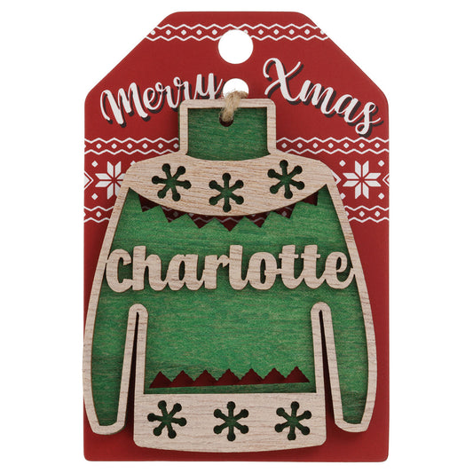 JU044 - Wooden Christmas Jumper Decoration-Charlotte