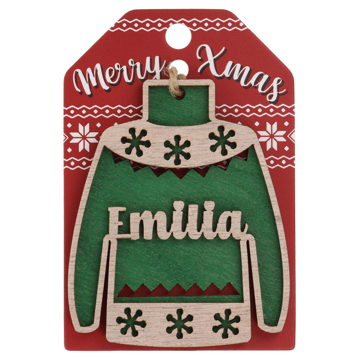 JU060 - Wooden Christmas Jumper Decoration-Emilia