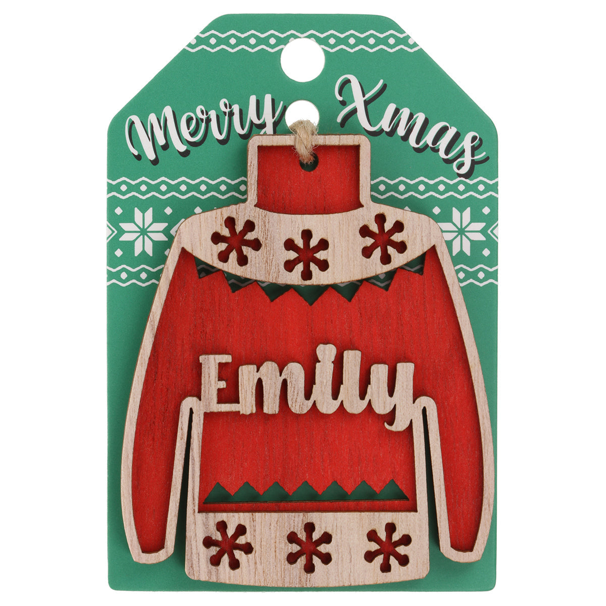 JU061 - Wooden Christmas Jumper Decoration-Emily