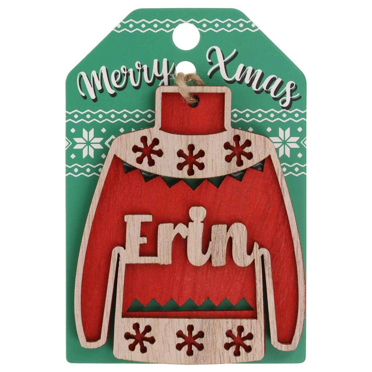 JU063 - Wooden Christmas Jumper Decoration-Erin