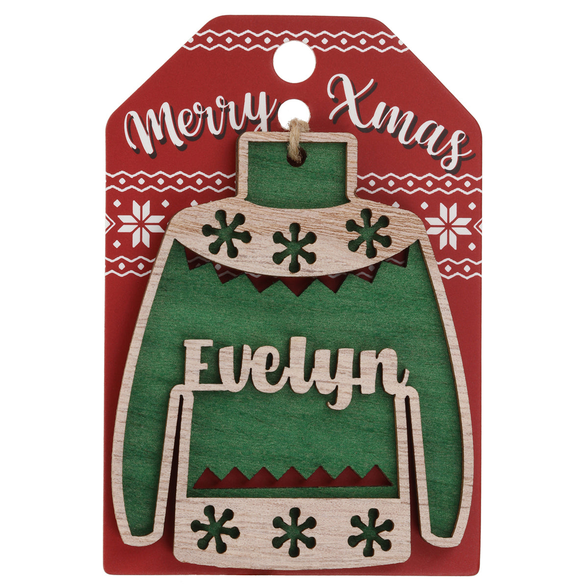 JU068 - Wooden Christmas Jumper Decoration-Evelyn