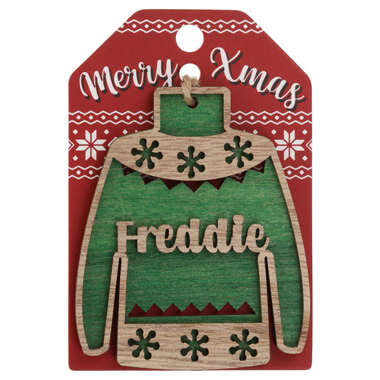 Wooden Christmas Jumper Decoration-Freddie