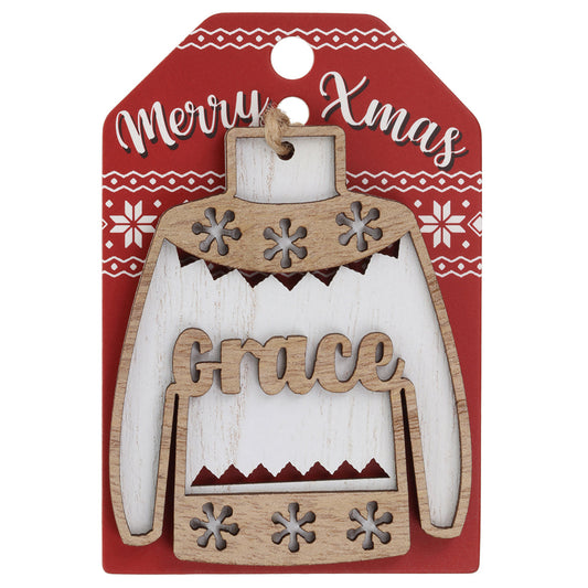 Wooden Christmas Jumper Decoration-Grace