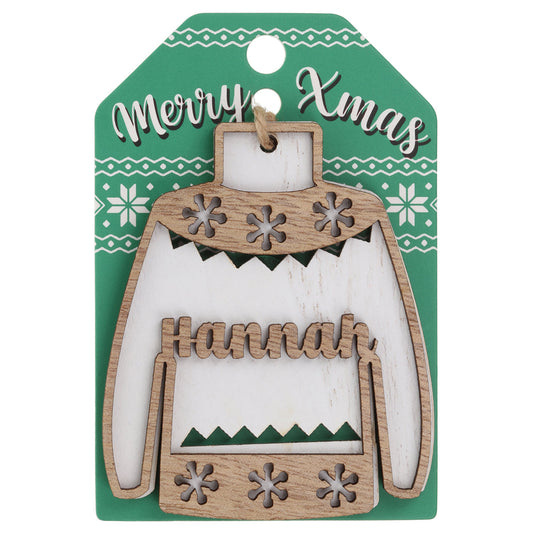 JU081 - Wooden Christmas Jumper Decoration-Hannah