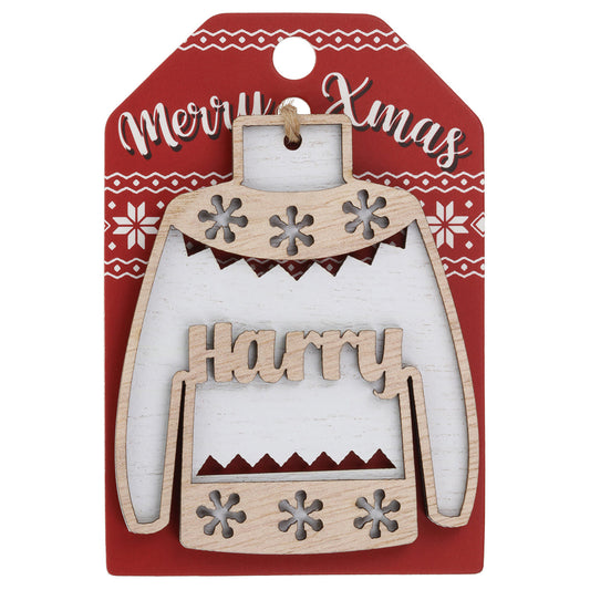 JU086 - Wooden Christmas Jumper Decoration-Harry