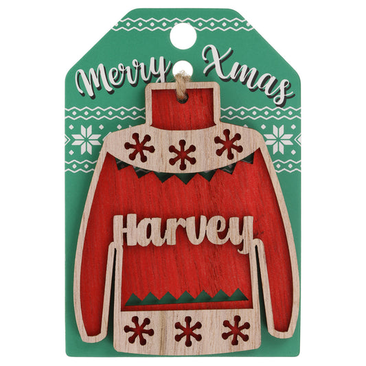JU087 - Wooden Christmas Jumper Decoration-Harvey