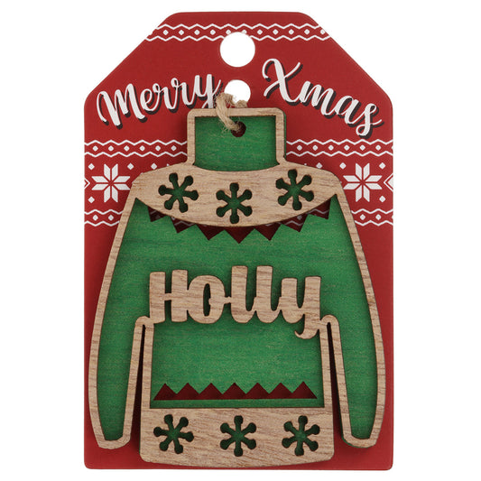 JU090 - Wooden Christmas Jumper Decoration-Holly