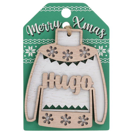 Wooden Christmas Jumper Decoration-Hugo