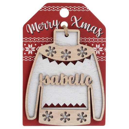 JU096 - Wooden Christmas Jumper Decoration-Isabelle