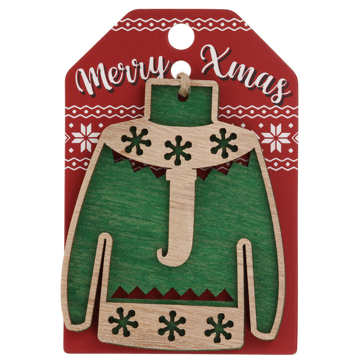 JU100 - Wooden Christmas Jumper Decoration-J