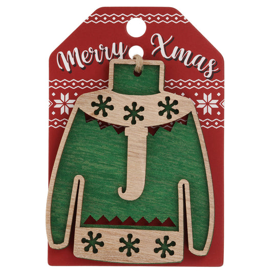 JU100 - Wooden Christmas Jumper Decoration-J
