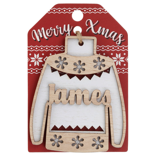 Wooden Christmas Jumper Decoration-James