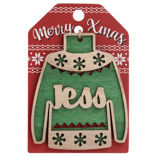 JU108 - Wooden Christmas Jumper Decoration-Jess