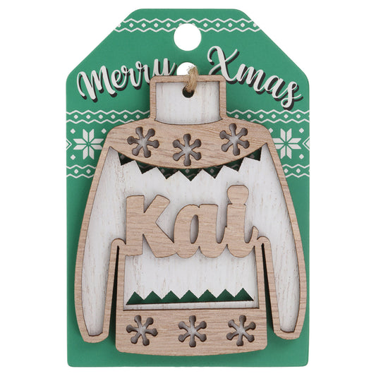 JU113 - Wooden Christmas Jumper Decoration-Kai