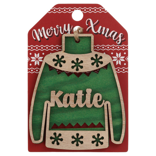 JU114 - Wooden Christmas Jumper Decoration-Katie