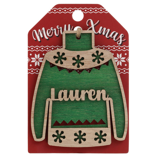 JU116 - Wooden Christmas Jumper Decoration-Lauren