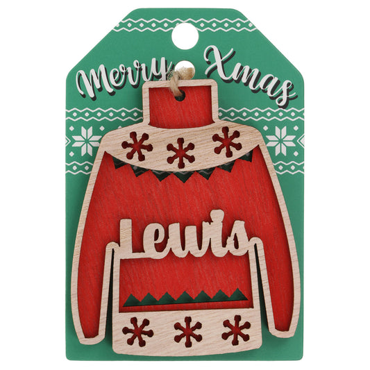 JU119 - Wooden Christmas Jumper Decoration-Lewis