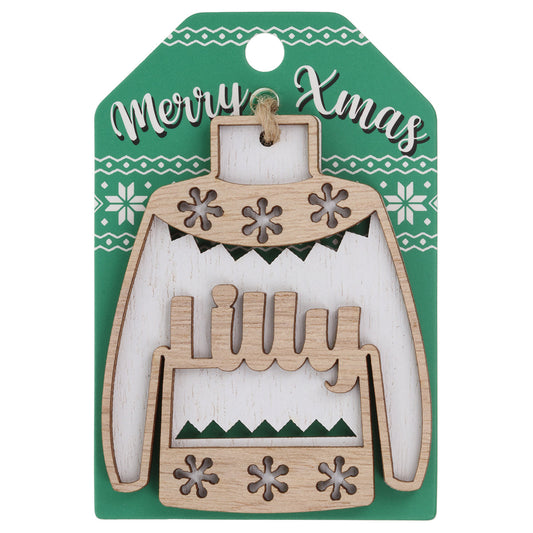 JU121 - Wooden Christmas Jumper Decoration-Lilly