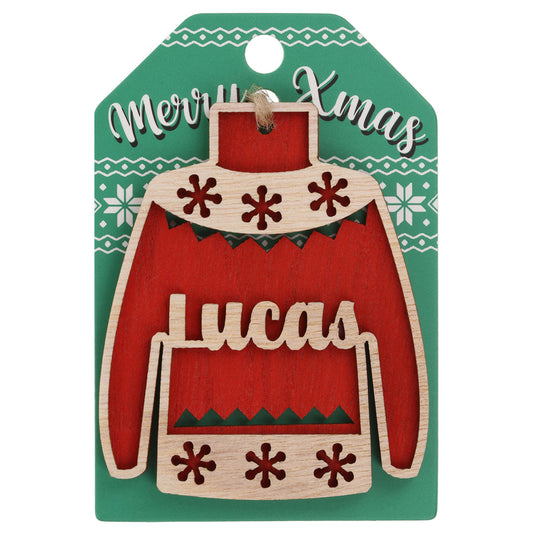 JU127 - Wooden Christmas Jumper Decoration-Lucas