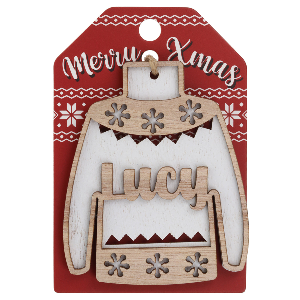 JU128 - Wooden Christmas Jumper Decoration-Lucy