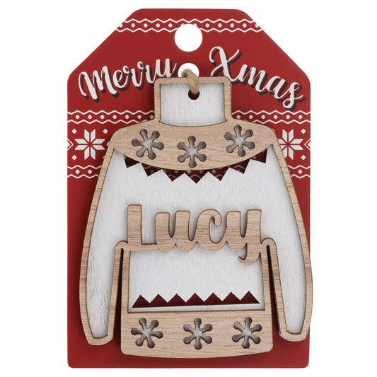 JU128 - Wooden Christmas Jumper Decoration-Lucy