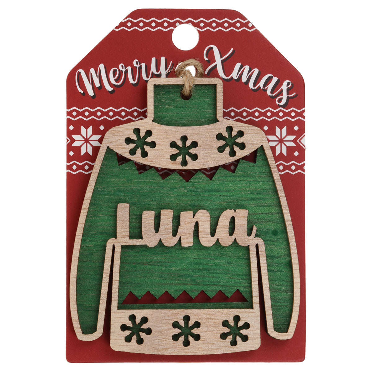 JU130 - Wooden Christmas Jumper Decoration-Luna