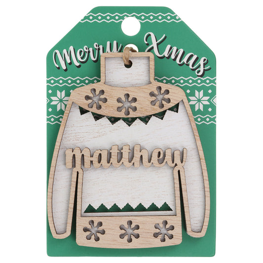 Wooden Christmas Jumper Decoration-Matthew
