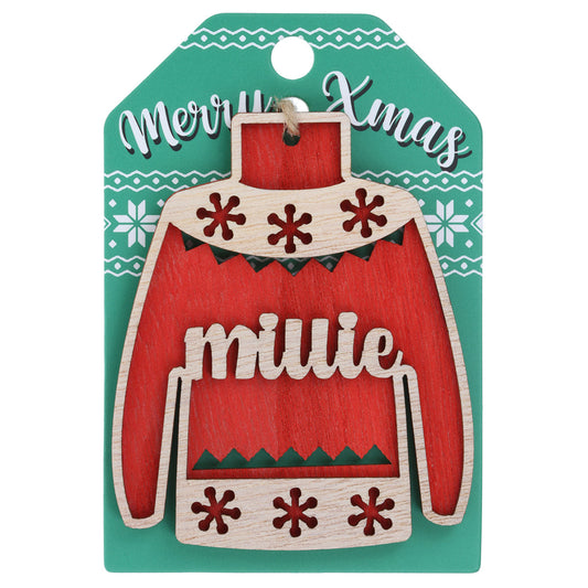JU143 - Wooden Christmas Jumper Decoration-Millie