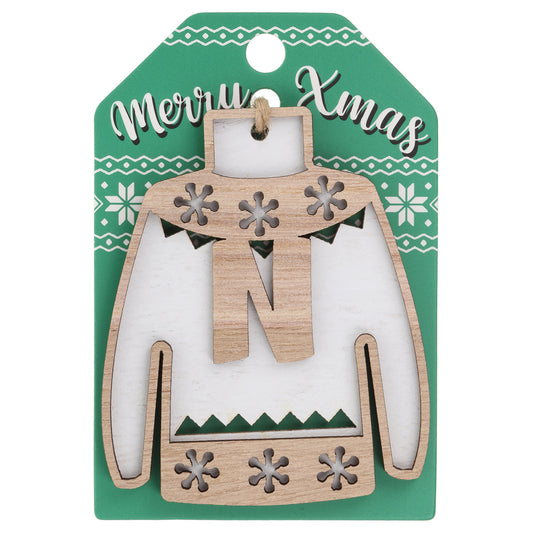 Wooden Christmas Jumper Decoration-N