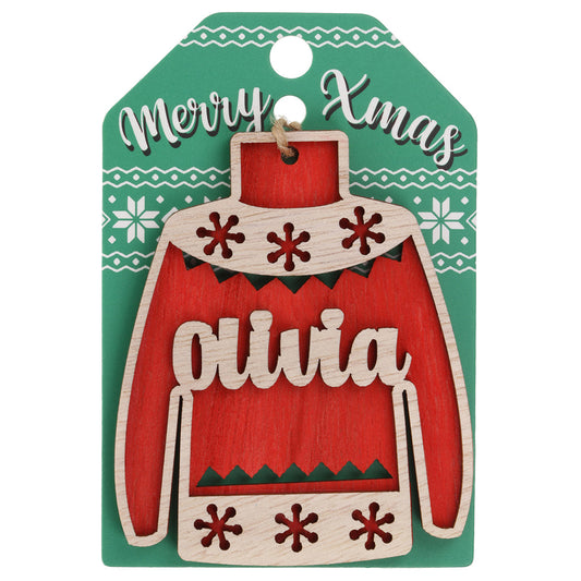 Wooden Christmas Jumper Decoration-Olivia