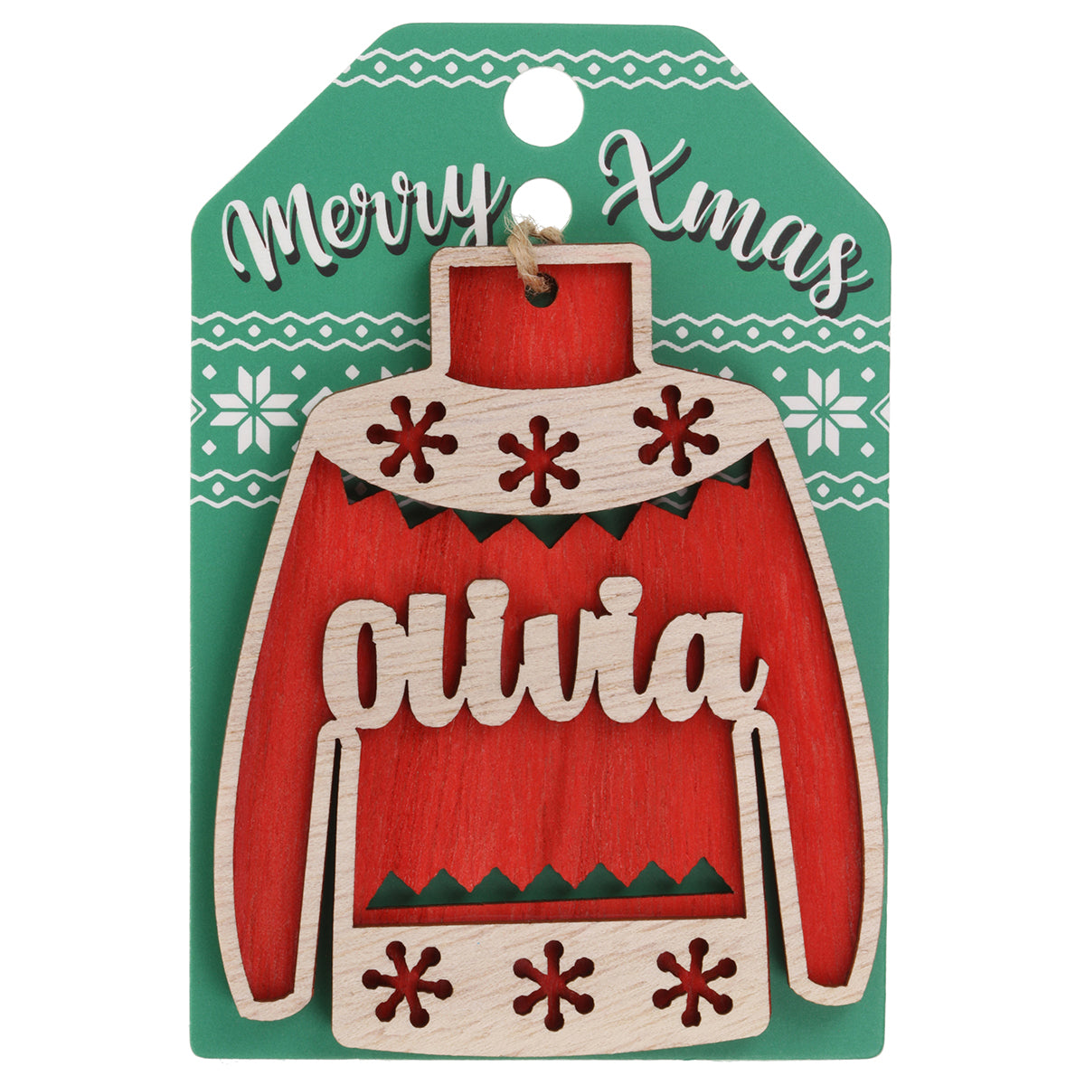 JU149 - Wooden Christmas Jumper Decoration-Olivia