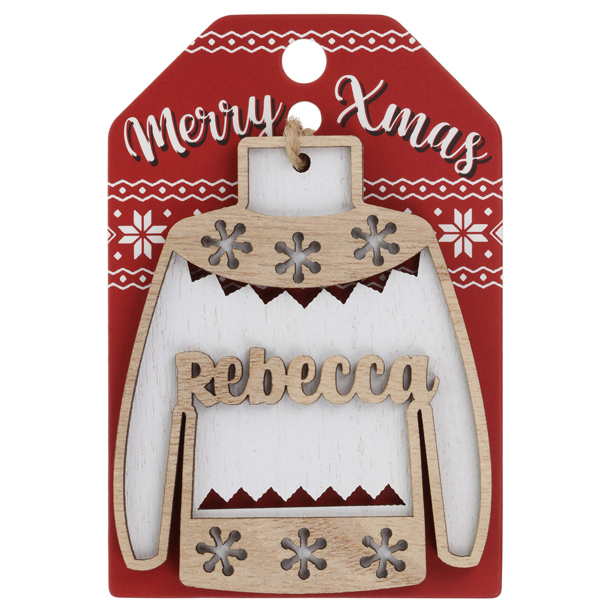 JU158 - Wooden Christmas Jumper Decoration-Rebecca