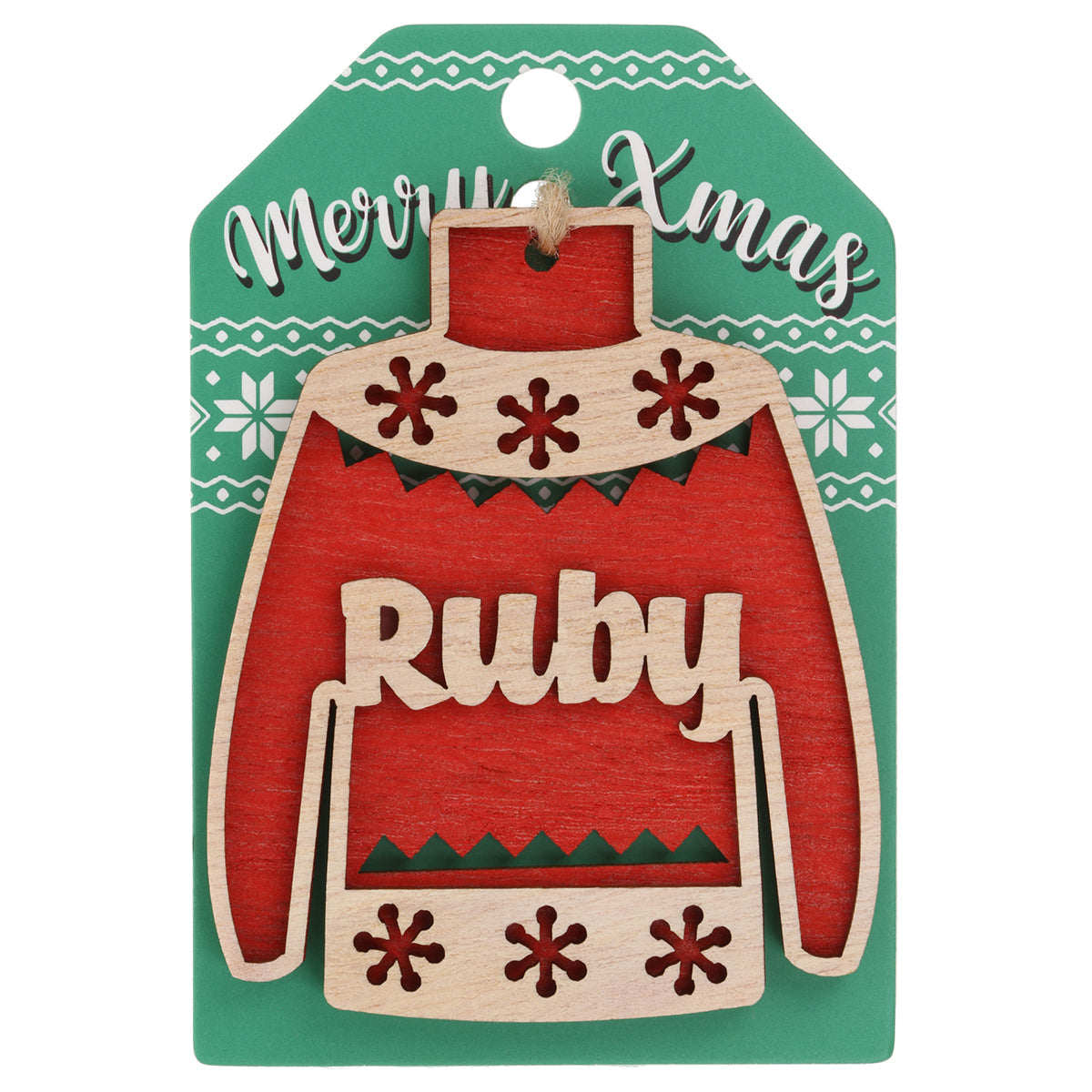 JU165 - Wooden Christmas Jumper Decoration-Ruby