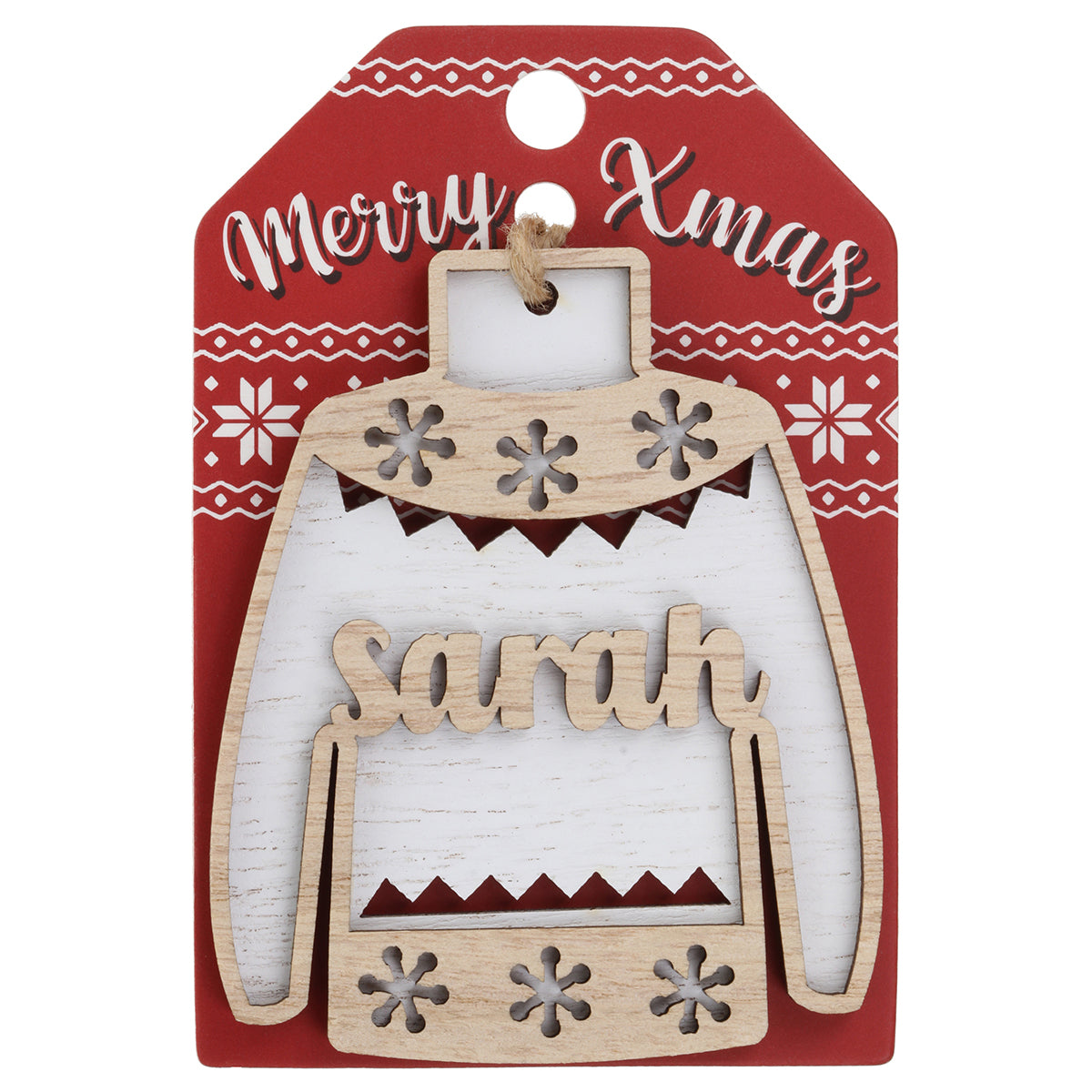 JU168 - Wooden Christmas Jumper Decoration-Sarah