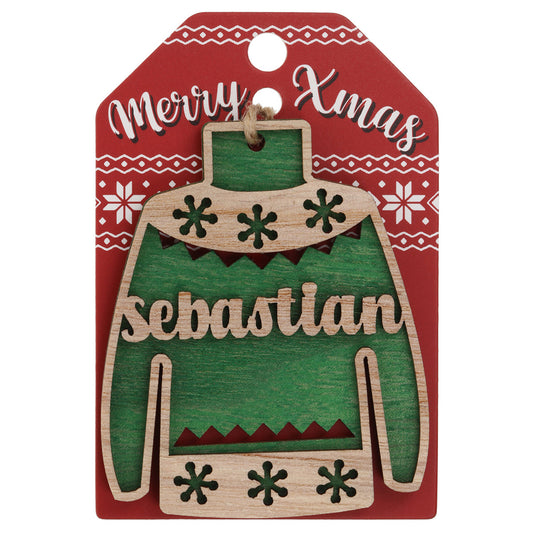 Wooden Christmas Jumper Decoration-Sebastian