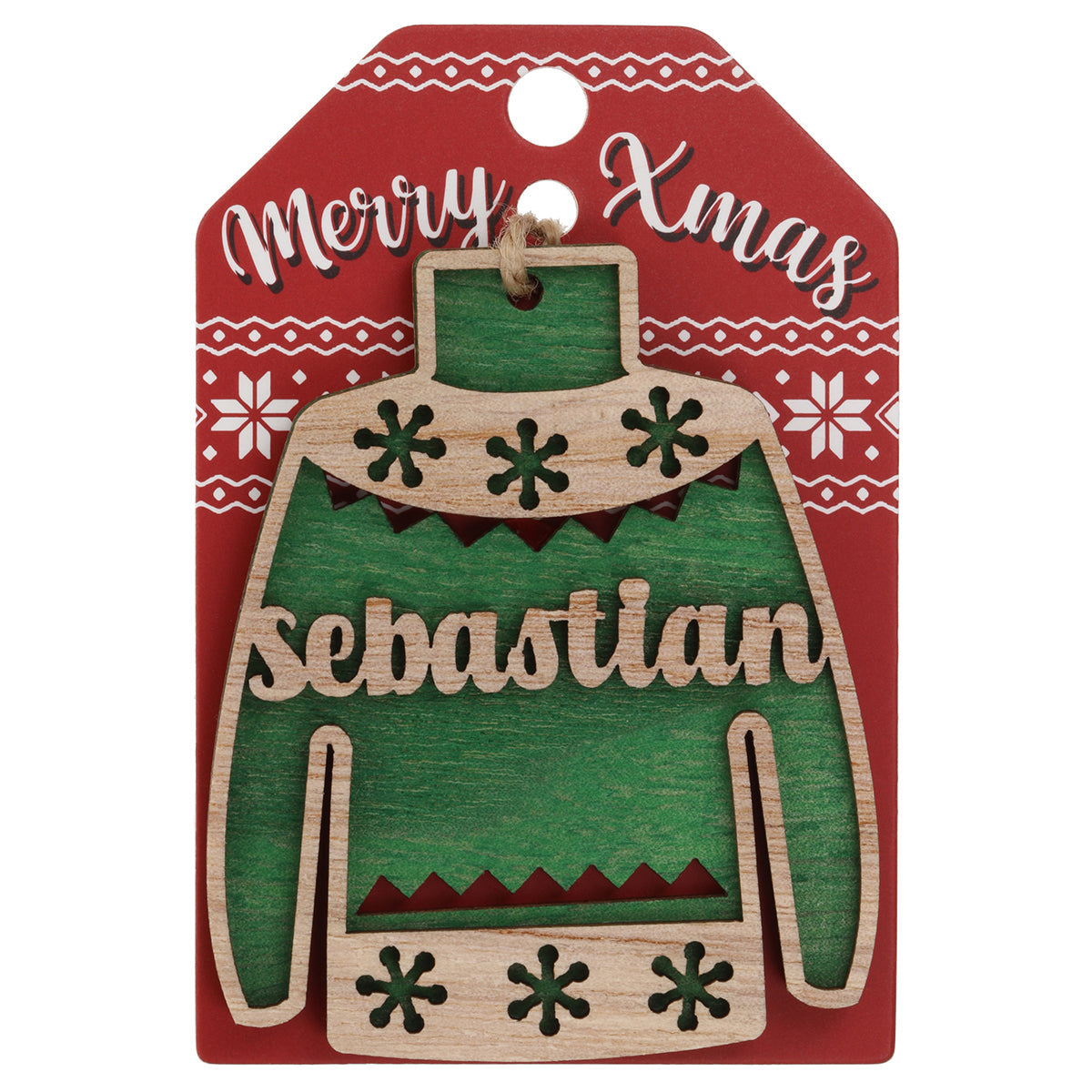 JU170 - Wooden Christmas Jumper Decoration-Sebastian