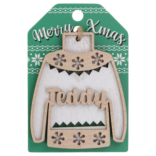 Wooden Christmas Jumper Decoration-Teddy