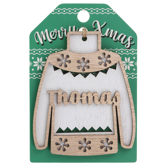 JU179 - Wooden Christmas Jumper Decoration-Thomas
