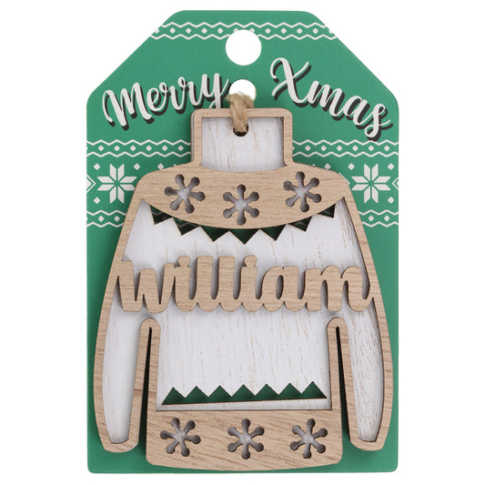 JU187 - Wooden Christmas Jumper Decoration-William