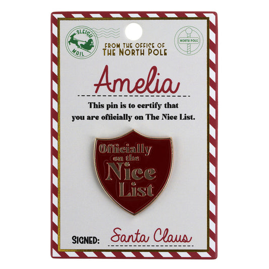 NL028 - Nice List Pin Badge -Amelia