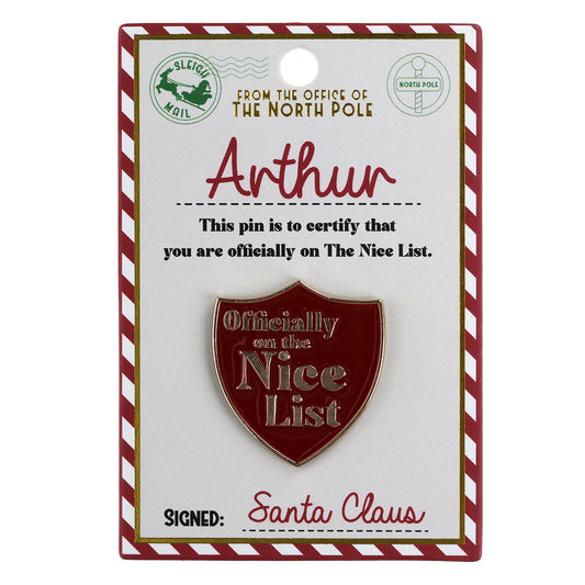 NL034 - Nice List Pin Badge -Arthur