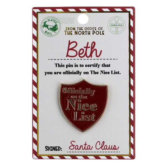 NL038 - Nice List Pin Badge -Beth