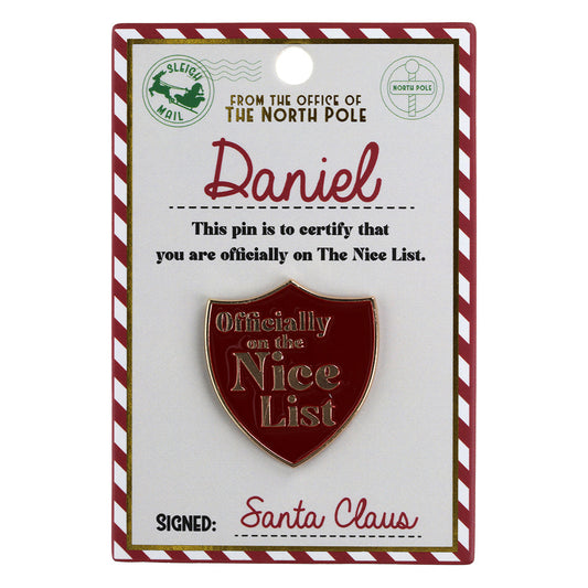 NL045 - Nice List Pin Badge -Daniel