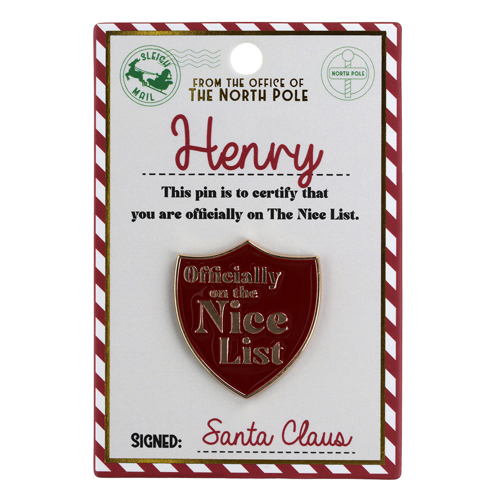 NL082 - Nice List Pin Badge -Henry