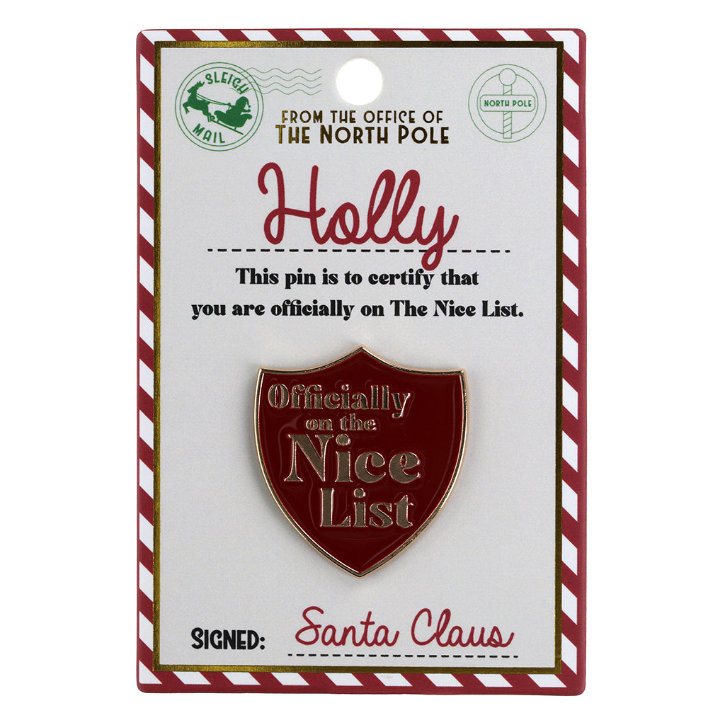 NL084 - Nice List Pin Badge -Holly