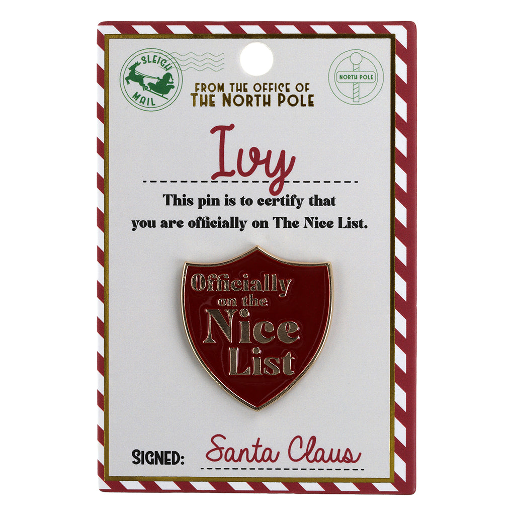 NL091 - Nice List Pin Badge -Ivy