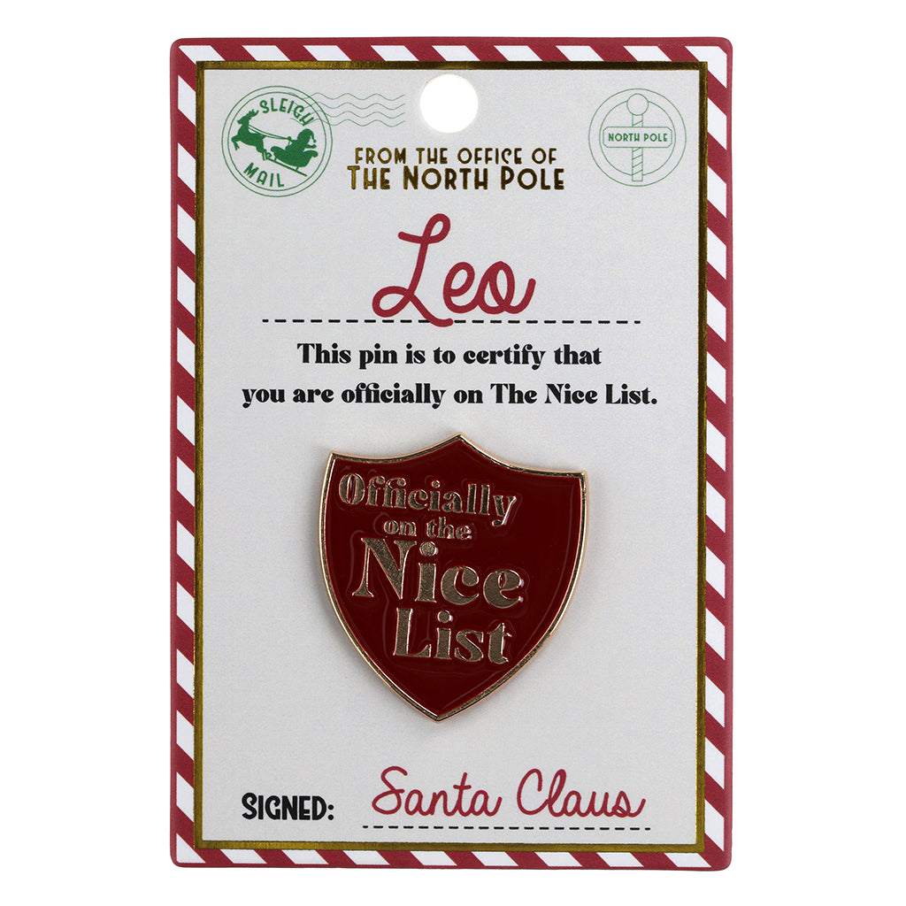 NL108 - Nice List Pin Badge -Leo